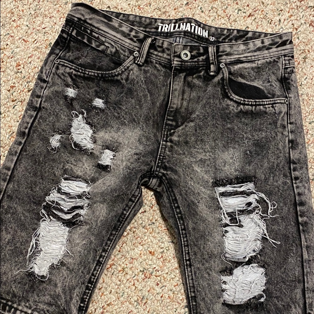 Trill Nation distressed and ripped shorts